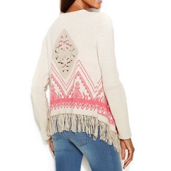 INC AZTEC Pink Knit Fringe Sweater Size S - Picture 6 of 6